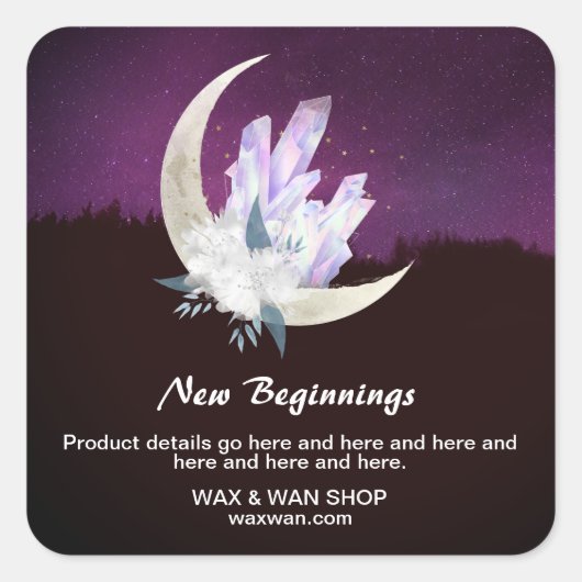 *~* AP24 Landschap Inhoudingen Maan Kristallen Vierkante Sticker (Voorkant)