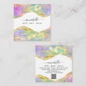*~* AP26 Etherale OPAL Rainbow QR Gold Glitter Vierkante Visitekaartje (Voorkant / Achterkant)
