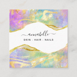 *~* AP26 Etherale OPAL Rainbow QR Gold Glitter Vierkante Visitekaartje