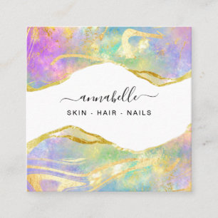 *~* AP26 Etherale OPAL Rainbow QR Gold Glitter Vierkante Visitekaartje