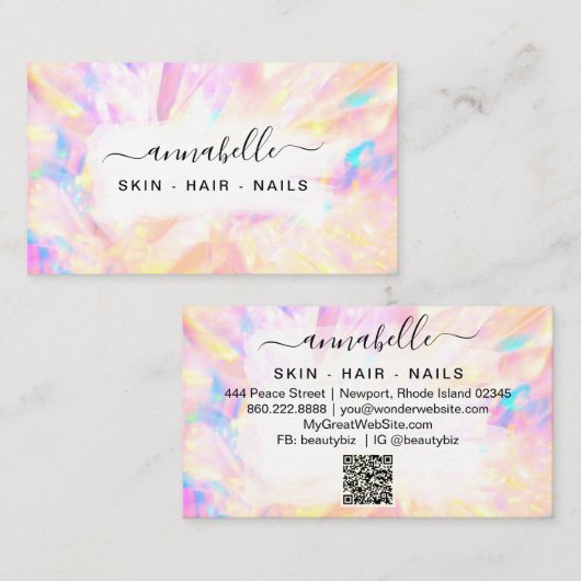 *~* AP26 OPAL QR Rainbow Crystal Etheral Prism Visitekaartje (Voorkant / Achterkant)