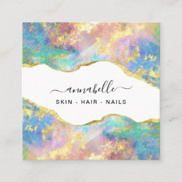 *~* AP26 OPAL Rainbow QR Gold Glitter Etheral Vierkante Visitekaartje