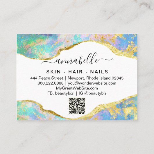 *~* AP26 OPAL Rainbow QR Gold Glitter Etheral Visitekaartje (Achterkant)