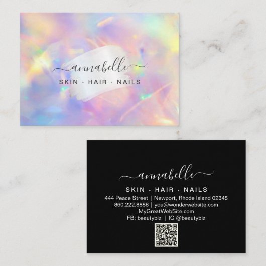 *~* AP26 OPAL Rainbow QR Holografen Etheral Visitekaartje (Voorkant / Achterkant)