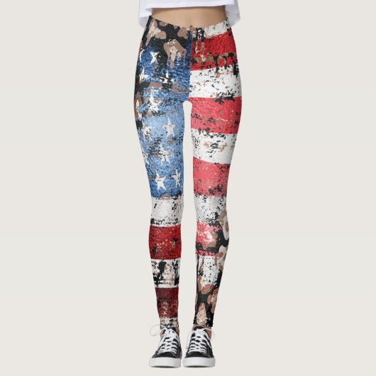 ~* AP27 Grunge USA Flag Leopard Glitter Leggings (Voorkant)