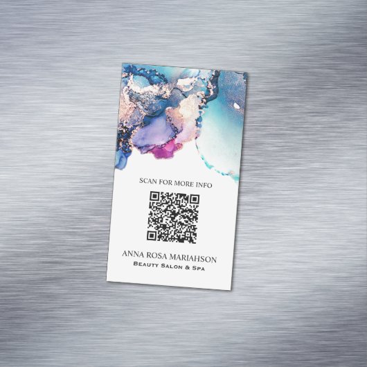 *~* AP29 QR Abstract Turquoise Blauwgroen Gold Gil Magnetisch Visitekaartje (Voorbeeld)