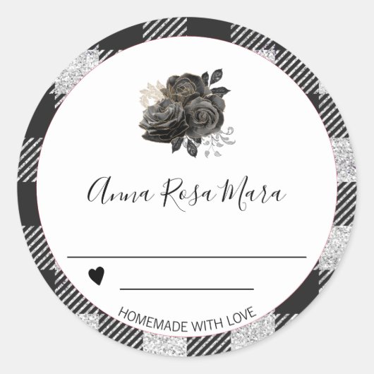 *~* AP30 Buffalo Gingham Gold Black Can Homemade Ronde Sticker (Voorkant)