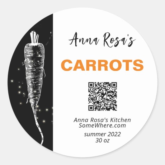 *~* AP30 CARROT - DEHYDRATED CANNING FREEZE QR CL RONDE STICKER (Voorkant)