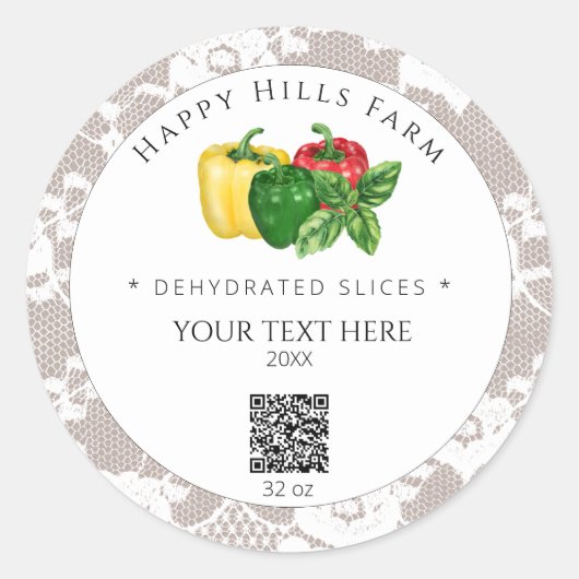*~* AP30 DEHYDRATED Bell Peppers Canning QR Logo Ronde Sticker (Voorkant)