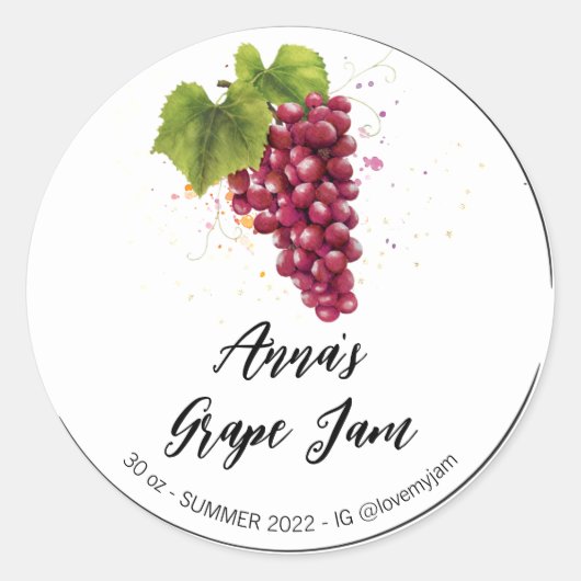 *~* AP30 GRAPE Homemade Jelly Jam PReserves Ronde Sticker (Voorkant)