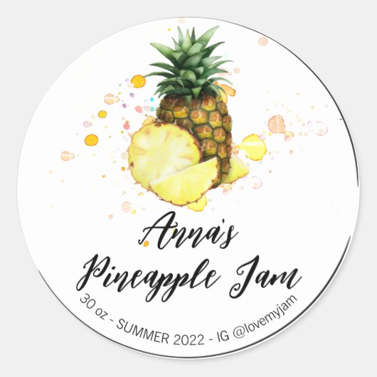 *~* AP30 PINEAPPLE Homemade Jelly Jam PReserves Ronde Sticker (Voorkant)