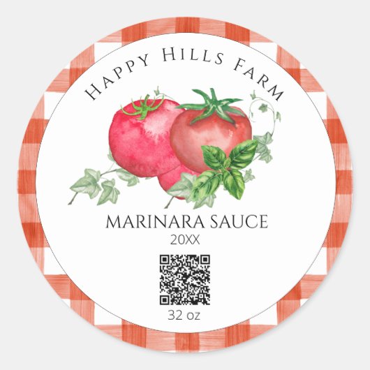 *~* AP30 Tomato LOGO Canning QR Jar Ronde Sticker (Voorkant)