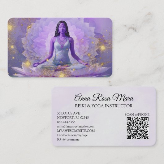 *~* AP32 Kosmische Lavendel Lotus Vrouw QR Mandala Visitekaartje (Voorkant / Achterkant)