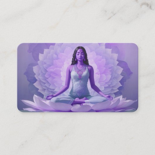 *~* AP32 Lavendel Lotus Yoga Vrouw QR Mandala Visitekaartje (Voorkant)