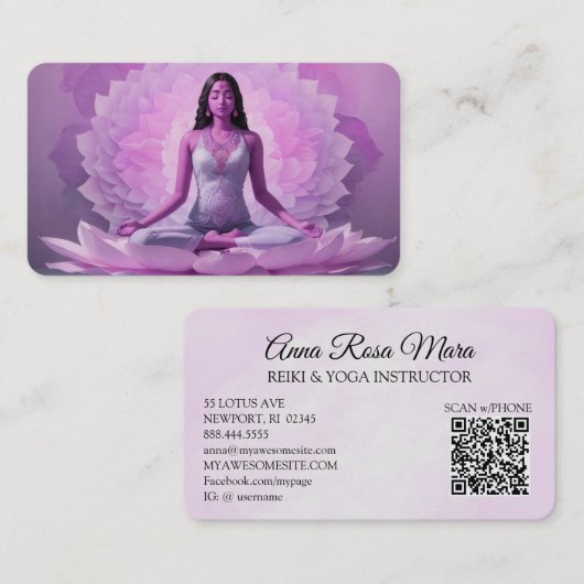 *~* AP32 Lavendel Roze Lotus Vrouw QR Mandala Visitekaartje (Voorkant / Achterkant)