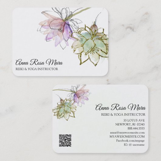*~* AP32 Roze Lotus LOGO Bloem QR Yoga Visitekaartje (Voorkant / Achterkant)