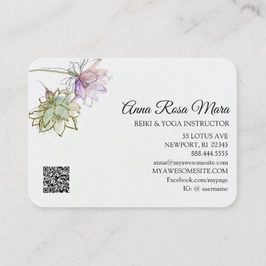 *~* AP32 Roze Lotus LOGO Bloem QR Yoga Visitekaartje (Achterkant)