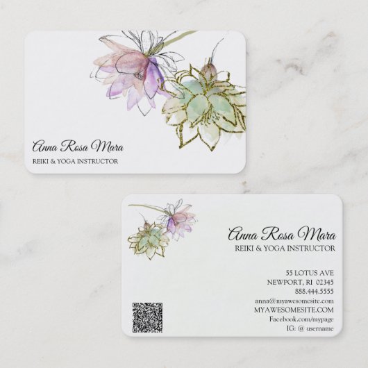 *~* AP32 Roze Lotus Yoga Flower Logo Zen QR Visitekaartje (Voorkant / Achterkant)