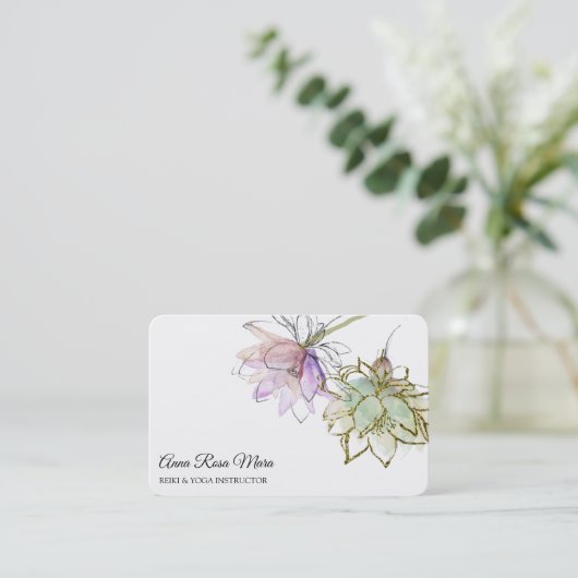 *~* AP32 Roze Lotus Yoga Flower Logo Zen QR Visitekaartje (Staand voorkant)