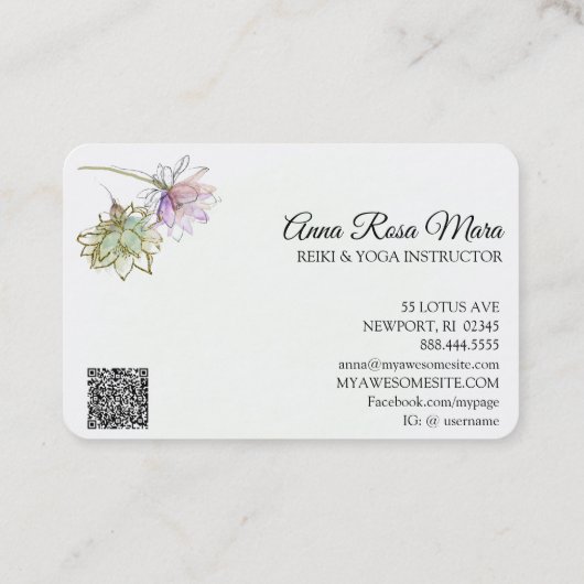 *~* AP32 Roze Lotus Yoga Flower Logo Zen QR Visitekaartje (Achterkant)