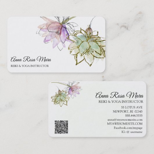 *~* AP32 Roze Lotus Yoga Flower Zen QR Logo Visitekaartje (Voorkant / Achterkant)