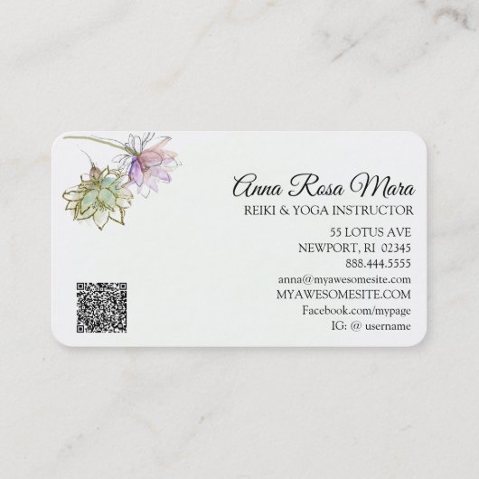 *~* AP32 Roze Lotus Yoga Flower Zen QR Logo Visitekaartje (Achterkant)