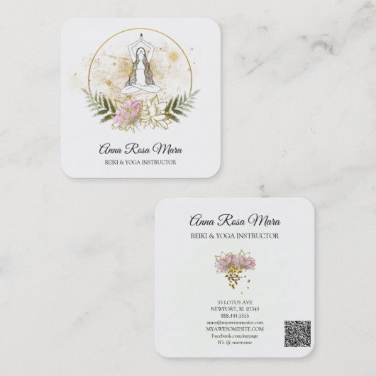 *~* AP32 Roze Lotus Yoga Woman QR Logo Vierkante Visitekaartje (Voorkant / Achterkant)