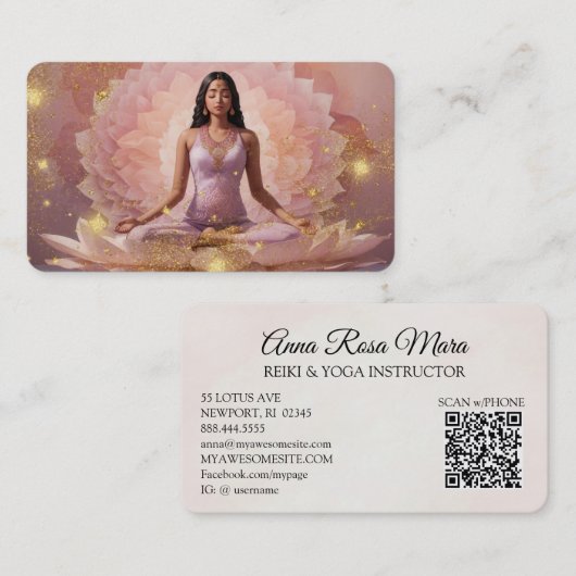 *~* AP32 Stoffig Roos Sterren Lotus Vrouw QR Manda Visitekaartje (Voorkant / Achterkant)
