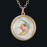 *~*  AP40 Classic Victoria Angel Moon Goud Vergulden Ketting<br><div class="desc">(zoek identiteitskaart AP40 voor gelijkaardige design) Overdracht aan andere producten als u houdt van. ROUND Gold KETTING met de zoete klassieke art Angel. * Energetisch Enhanced Romantic Retro Antiek Silver Glitter met de crescent MOON faux Glitter diamantpove Background. De kleine engel in comfortabele leuning op de maan. — Als professionele...</div>