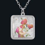 *~*  AP40 Flowers Roze Zilver Zilver Vergulden Ketting<br><div class="desc">FAIRY FLOWER SQUARE KETTING (zoekid AP40 voor gelijkaardige design op verschillende producten - Silver Flower Moon Star FAIRY - SQUARE KETTING. * Energetisch Enhanced Romantic Glitter en kleine PINK FLOWER en een beetje FAIRY onder de zoete roze bloemen die zijn gevormd als bells op een faux Glitter ter diamantpove achtergrond....</div>