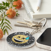 *~* AP40 Grinning QR Gezichtzweet Emoji Glitter Sleutelhanger (Voorkant Rechts)