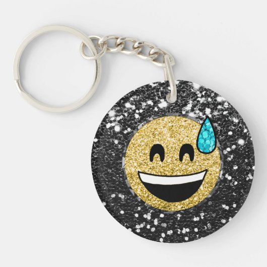 *~* AP40 Grinning QR Gezichtzweet Emoji Glitter Sleutelhanger (Voorkant)