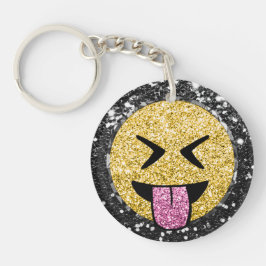 *~* AP40 Happy Pink Tongue Mouth Emoji Glitter K Sleutelhanger