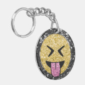 *~* AP40 Happy QR Tongue Mouth Emoji Glitter Sleutelhanger (Voorkant Links)
