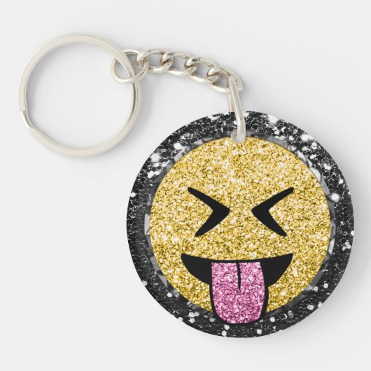 *~* AP40 Happy QR Tongue Mouth Emoji Glitter Sleutelhanger (Voorkant)