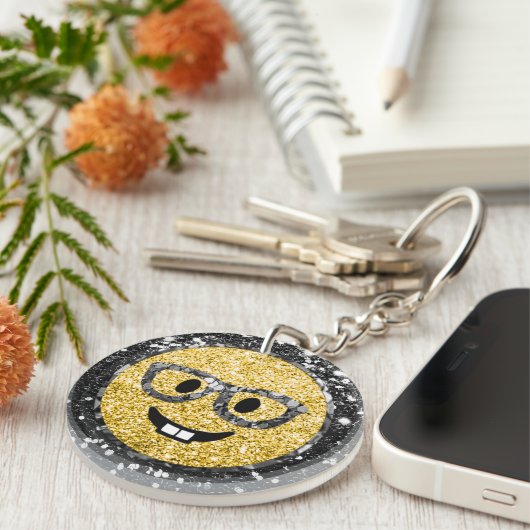 *~* AP40 Intelligente bril Nerd Emoji Glitter Sleutelhanger (Voorkant Rechts)