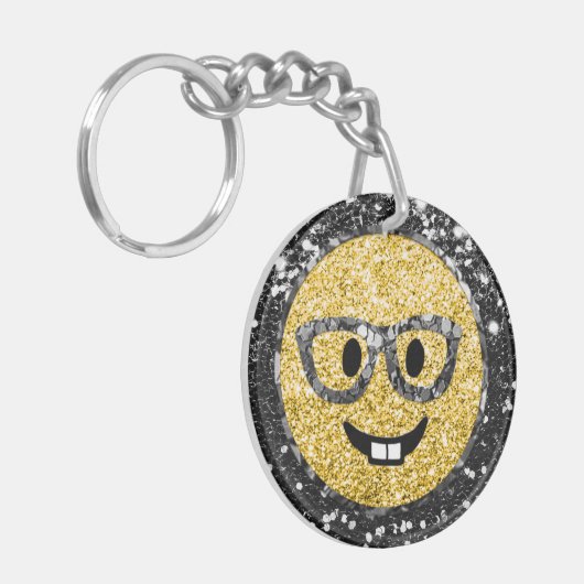 *~* AP40 Intelligente bril Nerd Emoji Glitter Sleutelhanger (Voorkant Links)