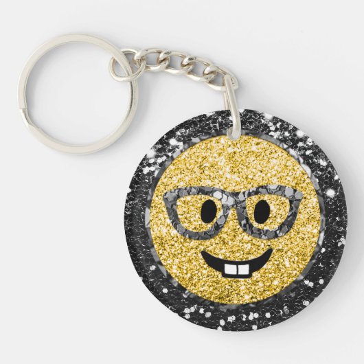 *~* AP40 Intelligente bril Nerd Emoji Glitter Sleutelhanger (Voorkant)