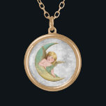 *~*  AP40 Klassieke Angels Gold MOON Goud Vergulden Ketting<br><div class="desc">(zoek identiteitskaart AP40 voor gelijkaardige design) Overdracht aan andere producten als u houdt van. ROUND Gold-KETTING met een mooi klassieker van een jong meisje Angel die op de groene en gouden maan leunt. * Energetisch verbeterde Romantische Retro Antiek ANGEL faux Glitter diamantpove Background. De kleine engel is comfortabel tijdens het...</div>