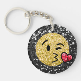 *~* AP40 Red Heart QR Blow a Kiss Emoji Glitter Sleutelhanger