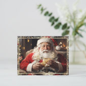 *~* AP44 Kerstmis Santa Cookies FOTO Glitter Feestdagenkaart (Staand voorkant)