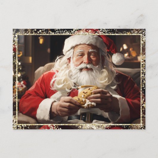 *~* AP44 Kerstmis Santa Cookies FOTO Glitter Feestdagenkaart (Voorkant)
