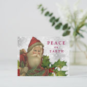 *~* AP44 Zilveren Santa Holly PEACE FOTO Feestdagenkaart (Staand voorkant)
