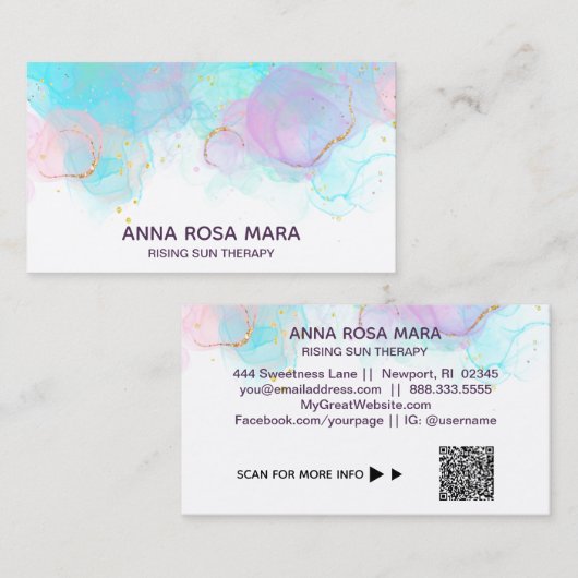 *~* AP46 Pastel Gold Glitter Abstract Ink LOGO QR Visitekaartje (Voorkant / Achterkant)