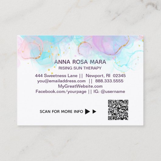 *~** AP46 Pastel Gold Glitter Abstracte inkt QR Lo Visitekaartje (Achterkant)