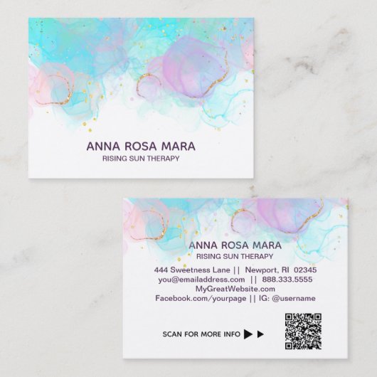 *~** AP46 Pastel Gold Glitter Abstracte inkt QR Lo Visitekaartje (Voorkant / Achterkant)