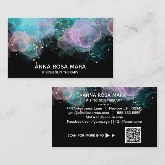 *~* AP46 Pastel Gold Glitter QR Abstract Ink LOGO Visitekaartje (Voorkant / Achterkant)