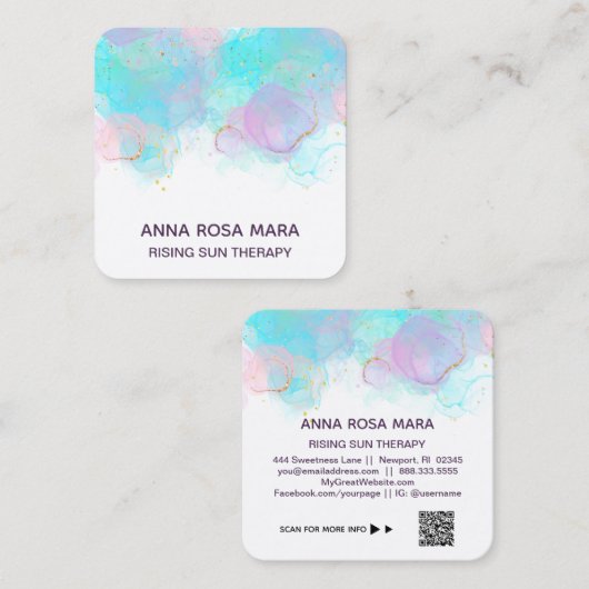 *~* AP46 Pastel QR Gold Glitter Abstracte Inkt LOG Vierkante Visitekaartje (Voorkant / Achterkant)