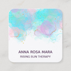 *~* AP46 Pastel QR Gold Glitter Abstracte Inkt LOG Vierkante Visitekaartje