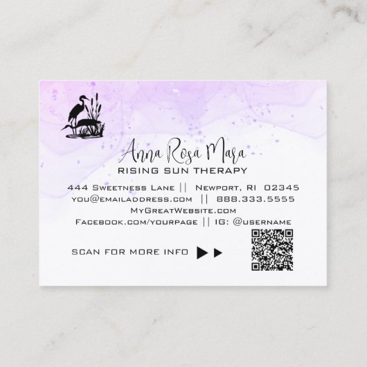 *~* AP46 QR Elegant Etheral Beach Marsh Heron Visitekaartje (Achterkant)